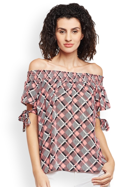 

Latin Quarters Women Pink Printed Bardot Top
