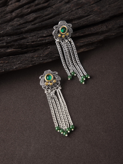 

Rubans Silver-Toned & Green Quirky Drop Earrings