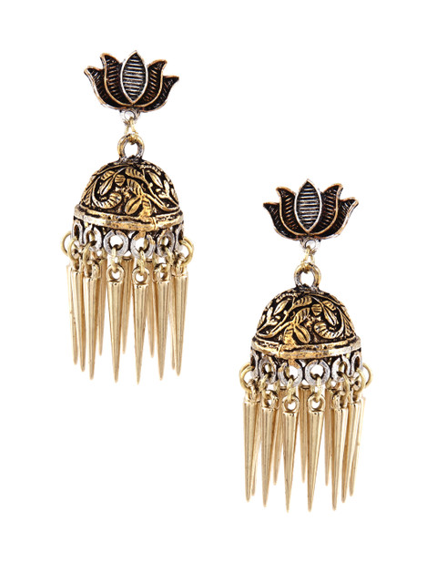 

Rubans Silver-Toned & Gold-Toned Quirky Jhumka Earrings