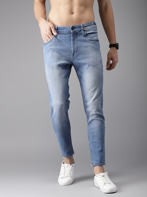 

HERE&NOW Men Blue Straight Fit Mid-Rise Cropped Clean Look Stretchable Jeans