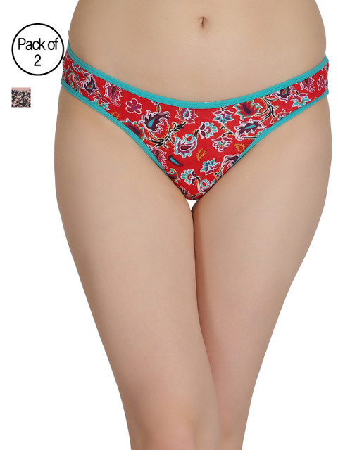 

Clovia Pack of 2 Multi-Coloured Bikini Briefs COMPN0691, Red