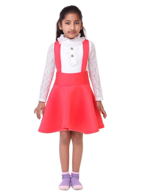 

LilPicks Girls Peach-Coloured & White Solid Top with Skirt