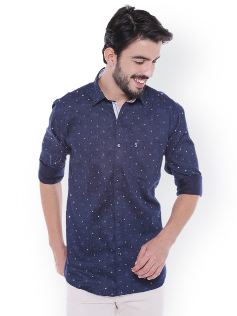 

Solemio Men Navy Blue Printed Regular Fit Casual Shirt
