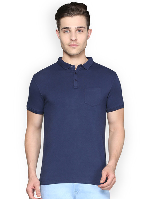 

V Dot Men Navy Blue Solid Polo Collar T-shirt
