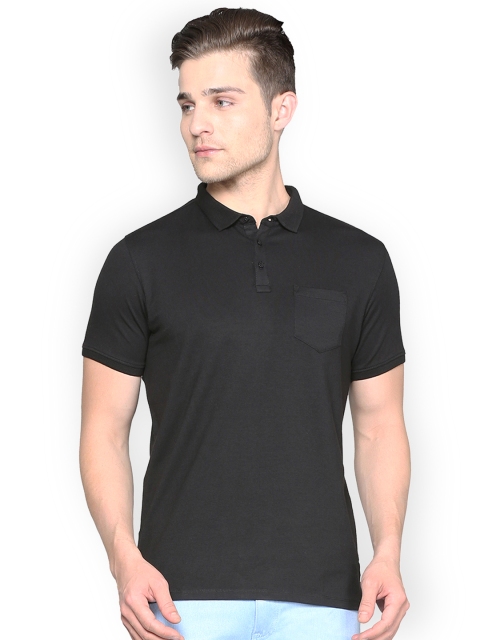

V Dot Men Black Solid Polo Collar T-shirt