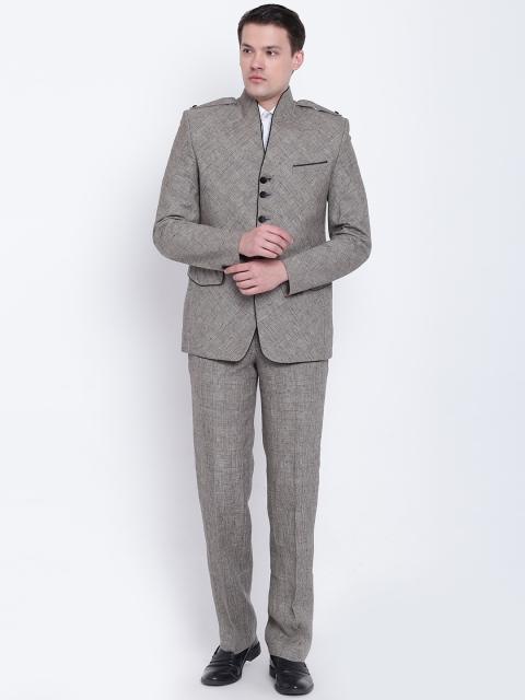 

Manish Creations Beige & Black Checked Bandhgala Suit