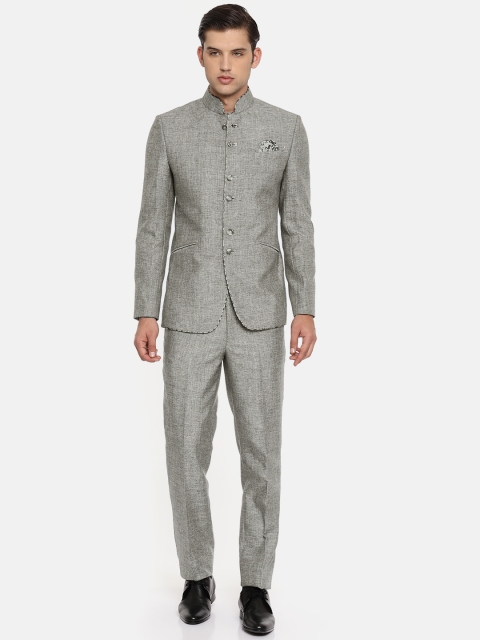 

Manish Creations Men Grey Solid Bandhgala Suit