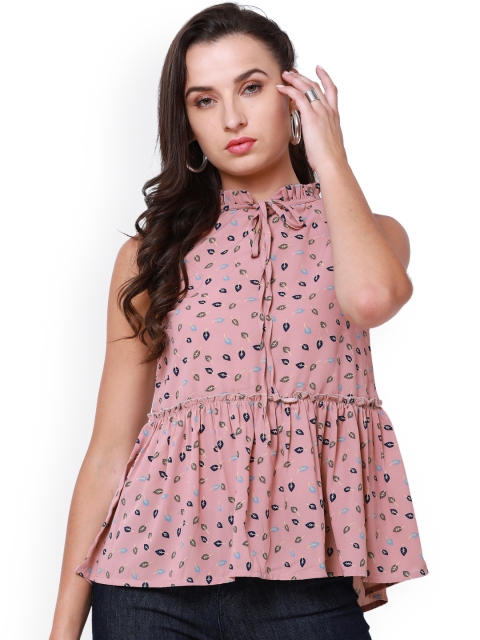 

Tokyo Talkies Women Pink Printed Peplum Top