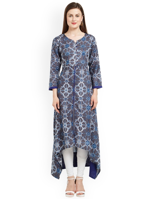

Kvsfab Women Grey & Blue Printed A-Line Kurta