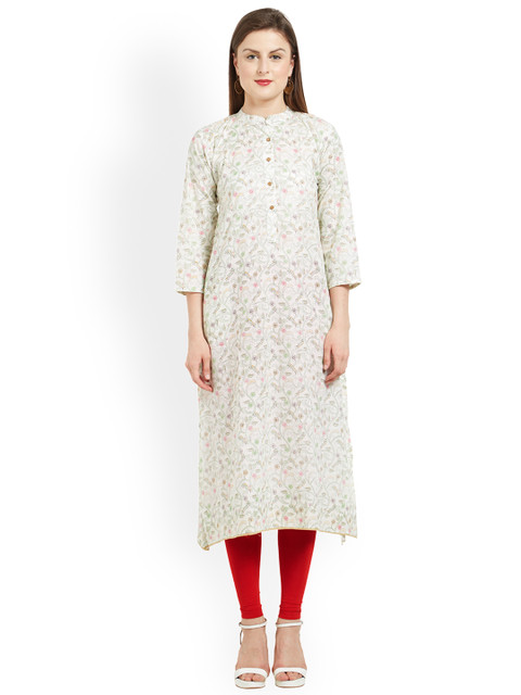 

Kvsfab Women Multicoloured Printed Straight Kurta, White