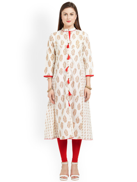 

Kvsfab Women Cream & Brown Printed A-Line Kurta