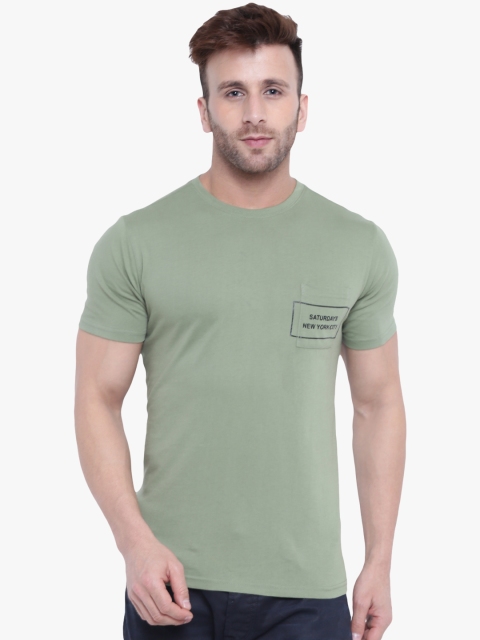 

GRITSTONES Men Green Solid Round Neck T-shirt