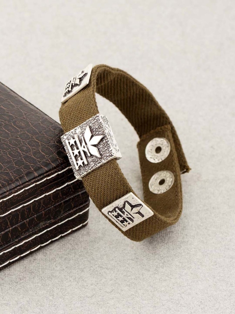 

Dare by Voylla Men Brown & Silver-Toned Metal Silver-Plated Handcrafted Wraparound Bracelet