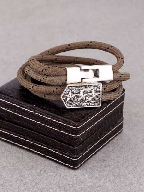 

Dare by Voylla Men Silver-Toned & Brown Metal Silver-Plated Handcrafted Multistrand Bracelet