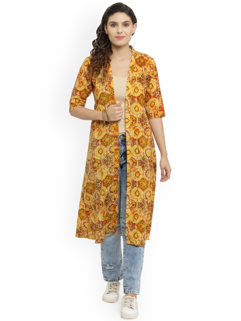 

Indibelle Yellow & Rust Printed Open Front Shrug