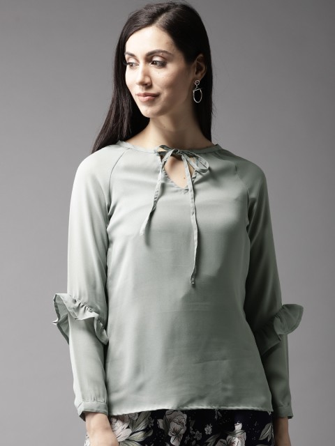 

Moda Rapido Women Grey Solid Ruffled Top