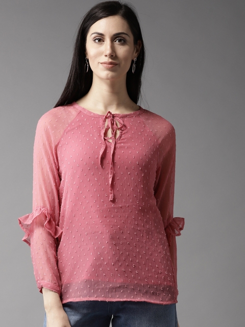 

Moda Rapido Women Pink Self Design Top