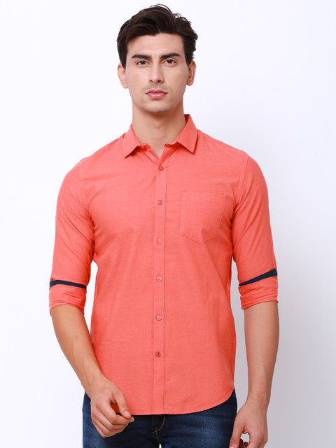 

Black coffee Men Orange Slim Fit Solid Casual Shirt
