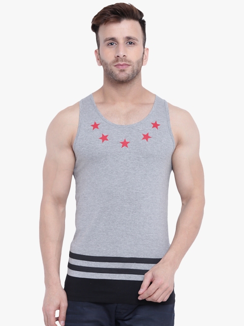 

GRITSTONES Grey Melange & Black Striped Innerwear Vest GSVST1802