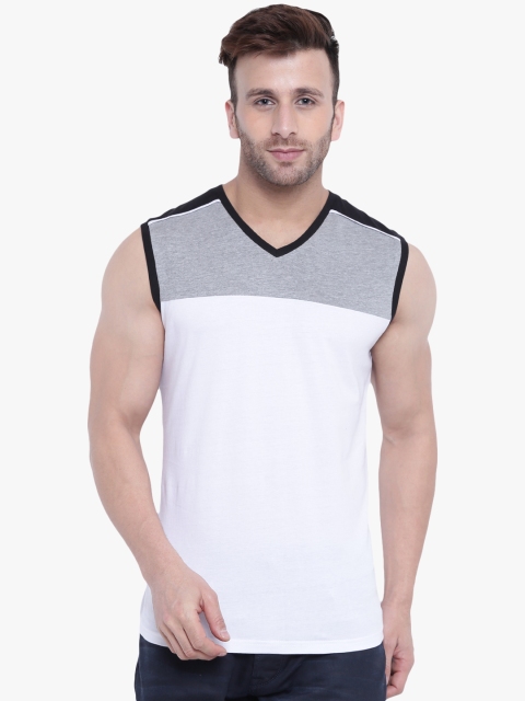 

GRITSTONES White & Grey Melange Innerwear Vest GSVST1822