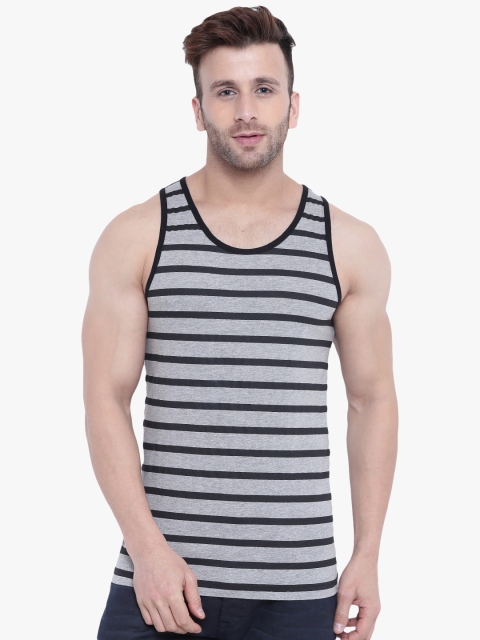

GRITSTONES Grey Melange & Black Striped Innerwear Vest GSVSTPNT1804