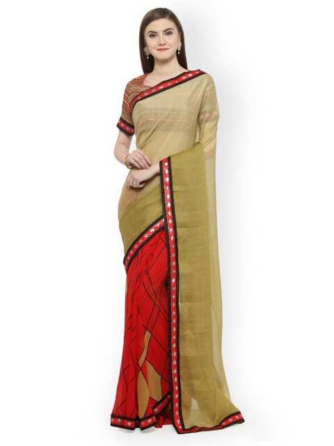 

Shaily Beige & Red Pure Chiffon Printed Saree