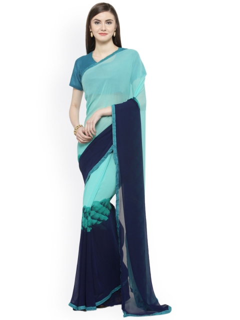 

Shaily Navy Blue & Teal Pure Georgette Printed Saree