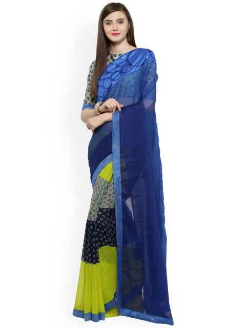 

Shaily Blue & Yellow Pure Chiffon Solid Saree