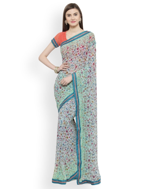 

Shaily Blue & Sea Green Satin Printed Saree