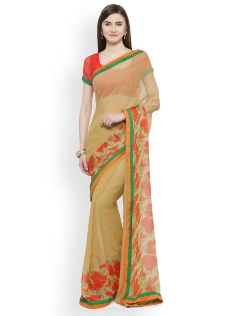 

Shaily Beige & Orange Satin Solid Saree