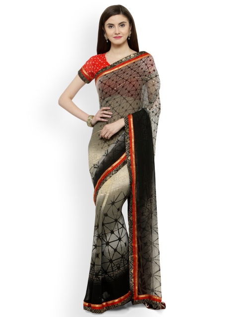 

Shaily Black & Beige Satin Printed Saree