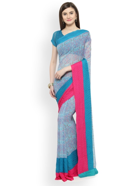 

Shaily Blue & Pink Satin Printed Saree