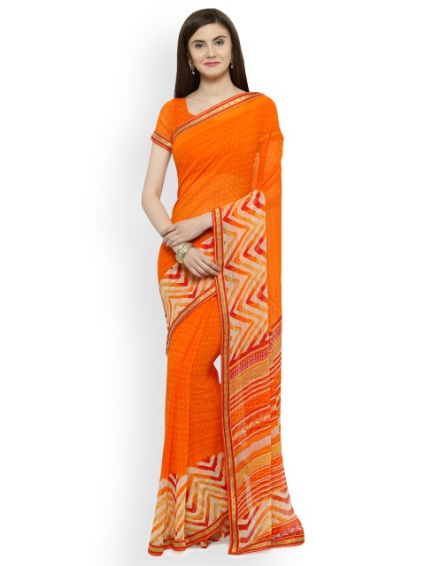 

Shaily Orange Printed Satin Saree