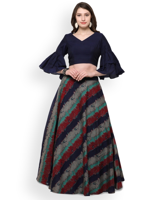 

Inddus Navy Blue Semi-Stitched Lehenga with Blouse