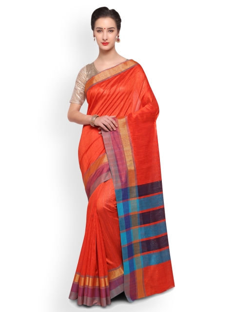 

Varkala Silk Sarees Orange Solid Cotton Blend Banarasi Saree