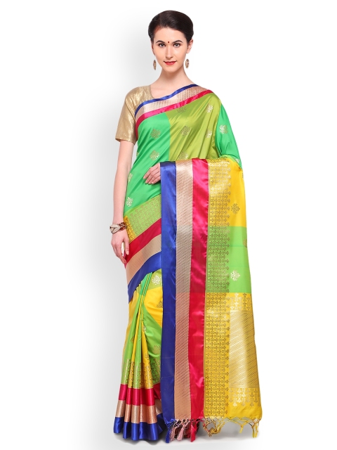 

Varkala Silk Sarees Green & Yellow Silk Blend Woven Design Kanjeevaram Saree