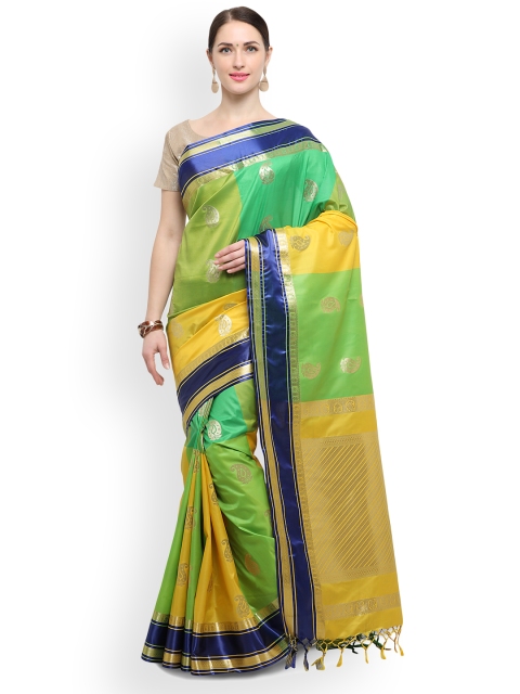 

Varkala Silk Sarees Green & Yellow Silk Blend Woven Design Kanjeevaram Saree