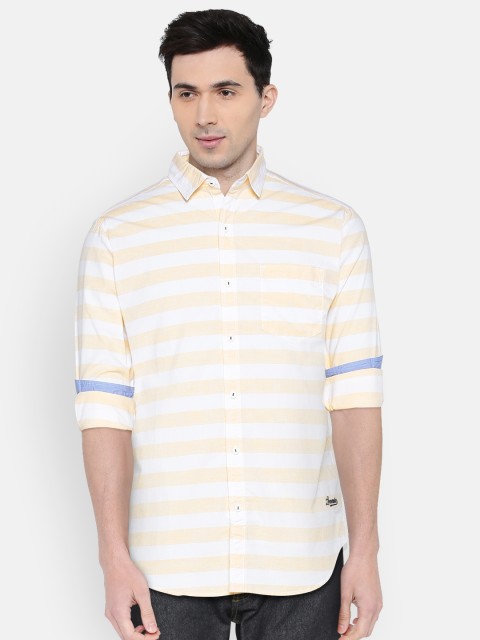 

LOCOMOTIVE Men Orange & White Slim Fit Striped Casual Shirt