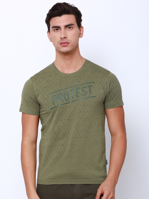 

LOCOMOTIVE Men Olive Green Printed Round Neck T-shirt