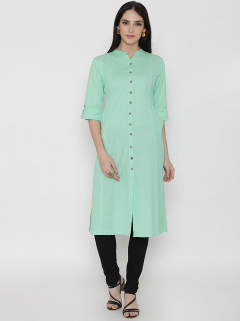 

Shree Women Sea Green Cotton Solid A-Line Kurta