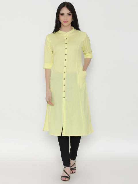 

Shree Women Yellow Cotton Solid A-Line Kurta