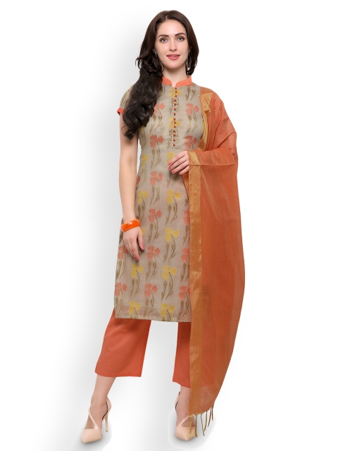 

Inddus Women Beige & Peach-Coloured Printed Kurta with Palazzos & Dupatta