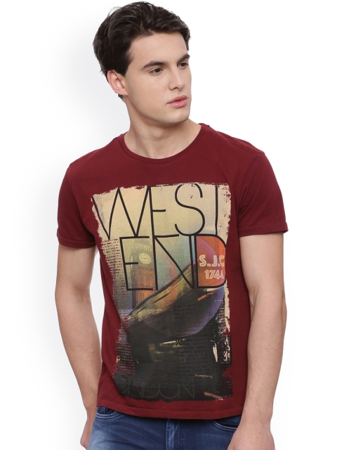

Solly Jeans Co. Men Maroon Printed Round Neck Slim Fit T-shirt