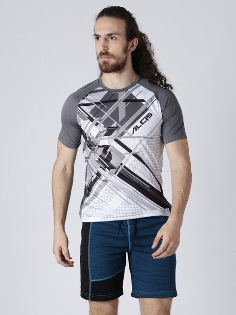 

Alcis Men Grey Printed Round Neck Slim Fit T-shirt