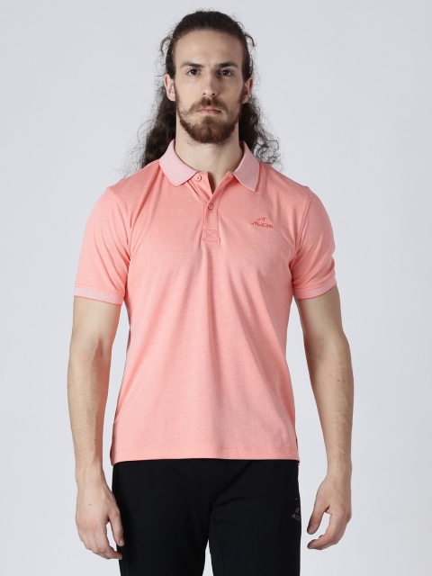 

Alcis Men Peach-Coloured Solid Polo Collar Slim Fit T-shirt