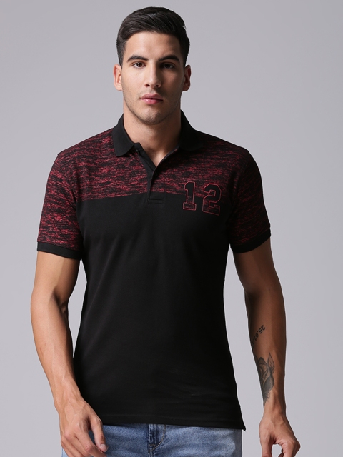 

YWC Men Black Solid Polo Collar T-shirt