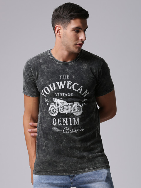 

YWC Men Black Printed Round Neck T-shirt