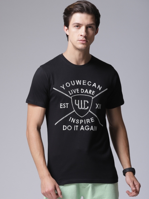 

YWC Men Black Printed Round Neck T-shirt
