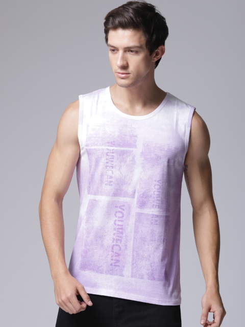 

YWC Men Purple & White Printed Round Neck T-shirt