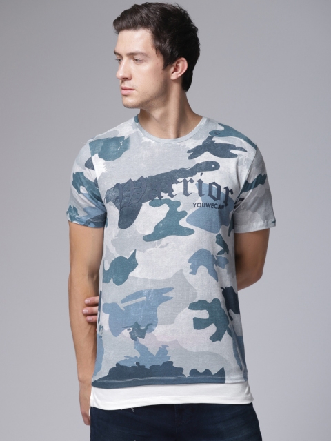 

YWC Men Grey Printed Round Neck T-shirt